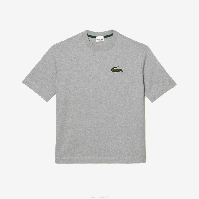 gris chiné cca V6HV74 Hommes Lacoste t-shirt ample en coton bio grand crocodile