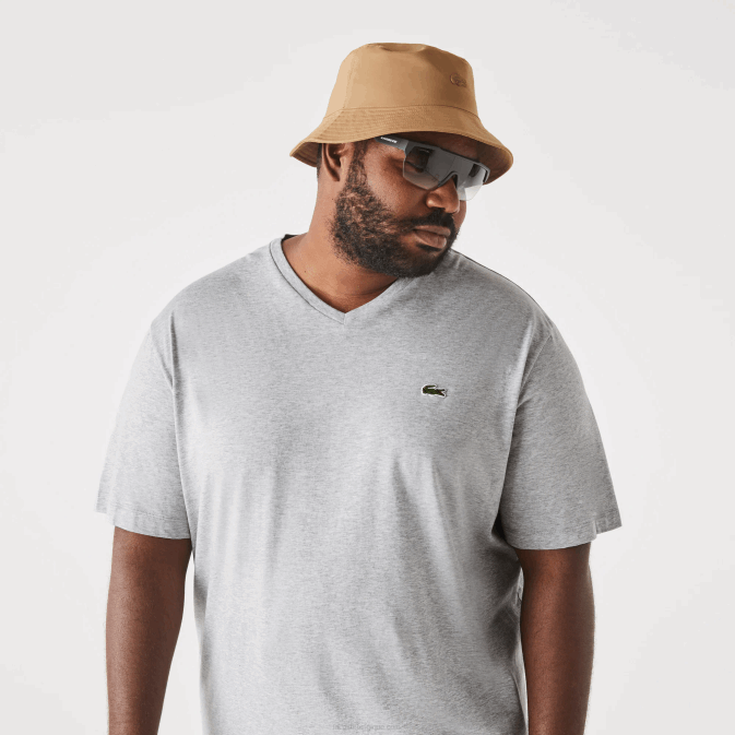 gris chiné cca V6HV765 Hommes Lacoste polo regular fit en coton côtelé à col en V (grande taille)