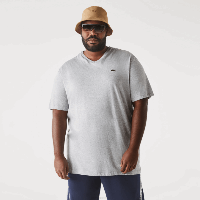 gris chiné cca V6HV765 Hommes Lacoste polo regular fit en coton côtelé à col en V (grande taille)
