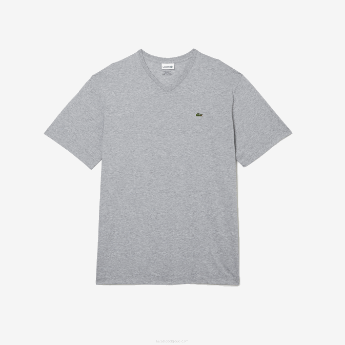 gris chiné cca V6HV765 Hommes Lacoste polo regular fit en coton côtelé à col en V (grande taille)