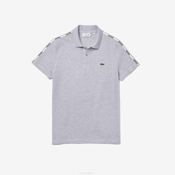 gris chiné cca V6HV923 Hommes Lacoste polo regular fit en coton stretch avec bandes griffées