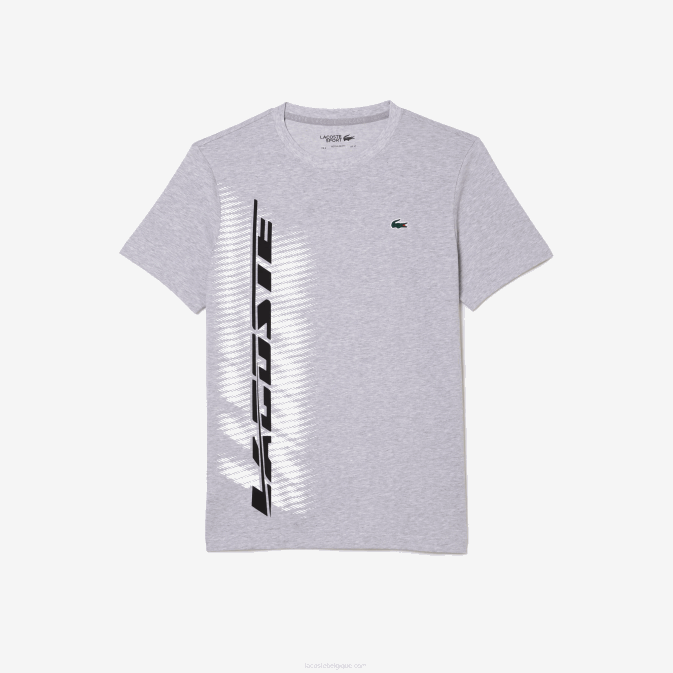 gris chiné cca V6HV94 Hommes Lacoste t-shirt de sport coupe classique avec marquage contrasté