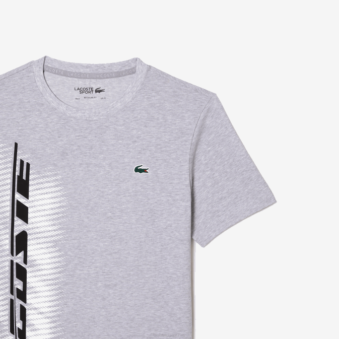 gris chiné cca V6HV94 Hommes Lacoste t-shirt de sport coupe classique avec marquage contrasté