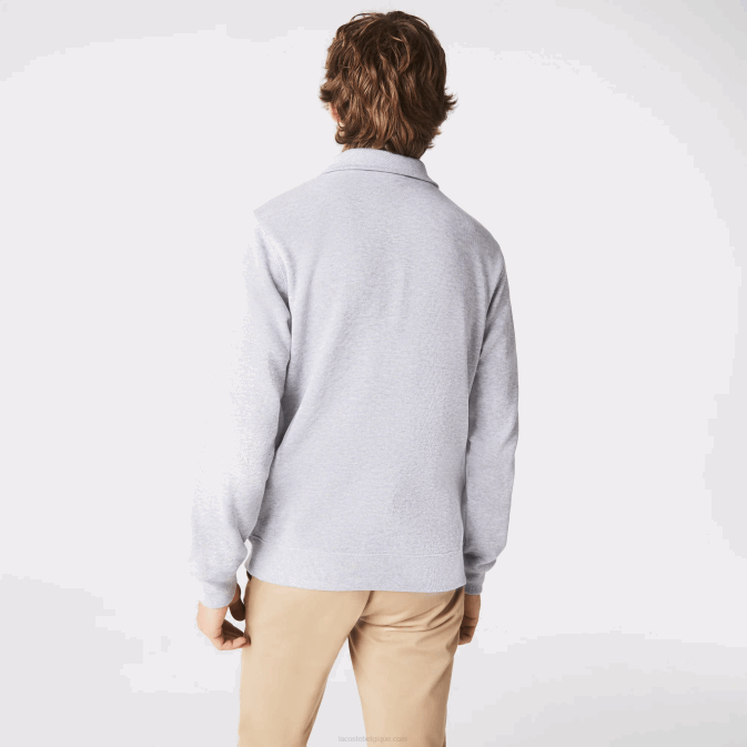 gris chiné cca V6HV954 Hommes Lacoste sweat col montant zippé en coton