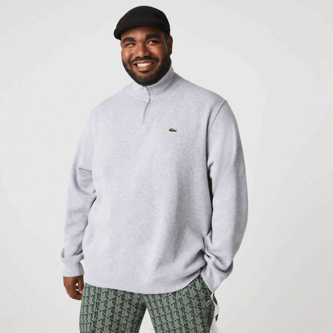 gris chiné cca V6HV954 Hommes Lacoste sweat col montant zippé en coton