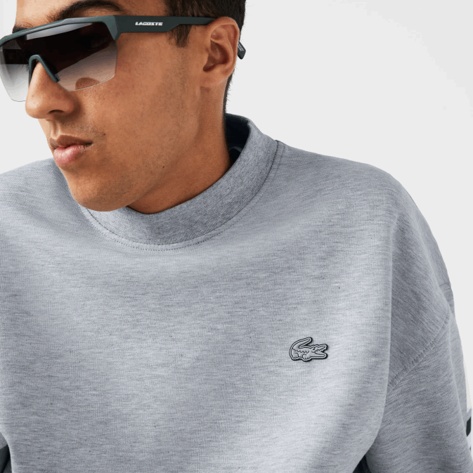 gris chiné cca V6HV983 Hommes Lacoste sweat ample à imprimé réfléchissant