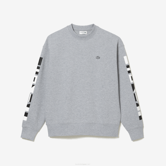 gris chiné cca V6HV983 Hommes Lacoste sweat ample à imprimé réfléchissant