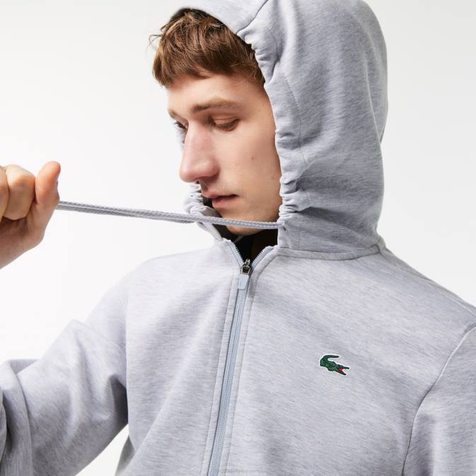 gris clair chine 9ya V6HV1018 Hommes Lacoste sweat à capuche à empiècements en mesh