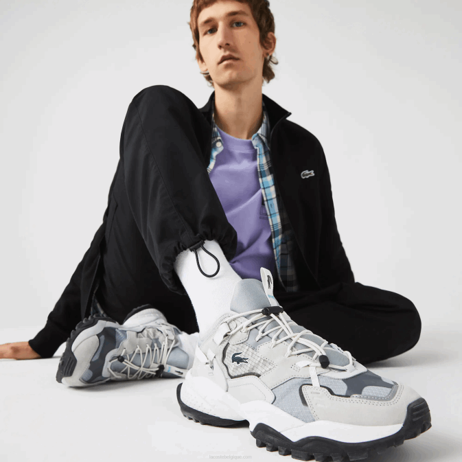 gris clair et noir gb7 V6HV1827 Hommes Lacoste baskets en daim et textile l-guard breaker