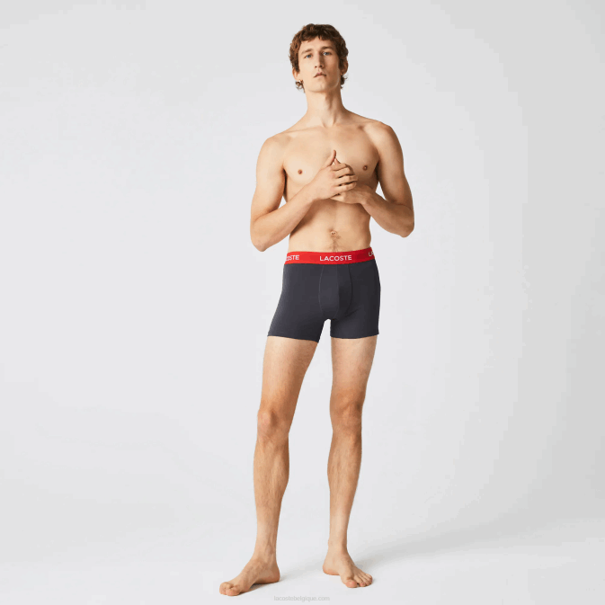 gris foncé rouge bleu noir 8w3 V6HV1528 Hommes Lacoste lot de 3 boxers en microfibre taille rayée
