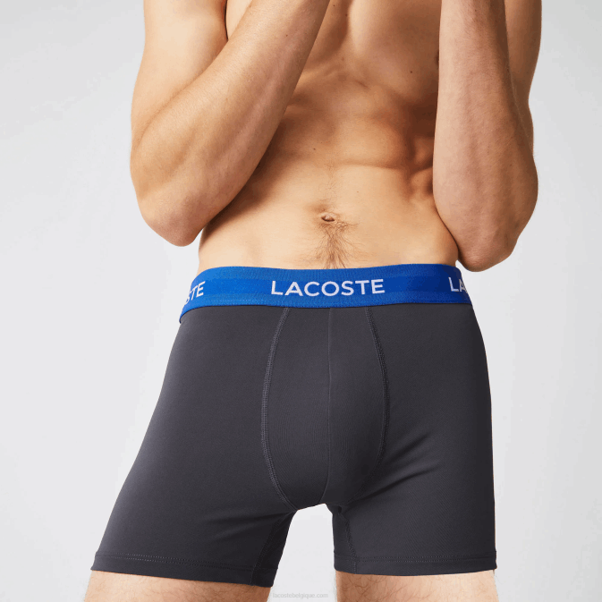 gris foncé rouge bleu noir 8w3 V6HV1528 Hommes Lacoste lot de 3 boxers en microfibre taille rayée