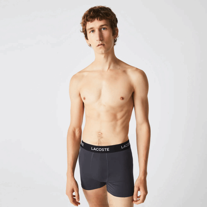 gris foncé rouge bleu noir 8w3 V6HV1528 Hommes Lacoste lot de 3 boxers en microfibre taille rayée