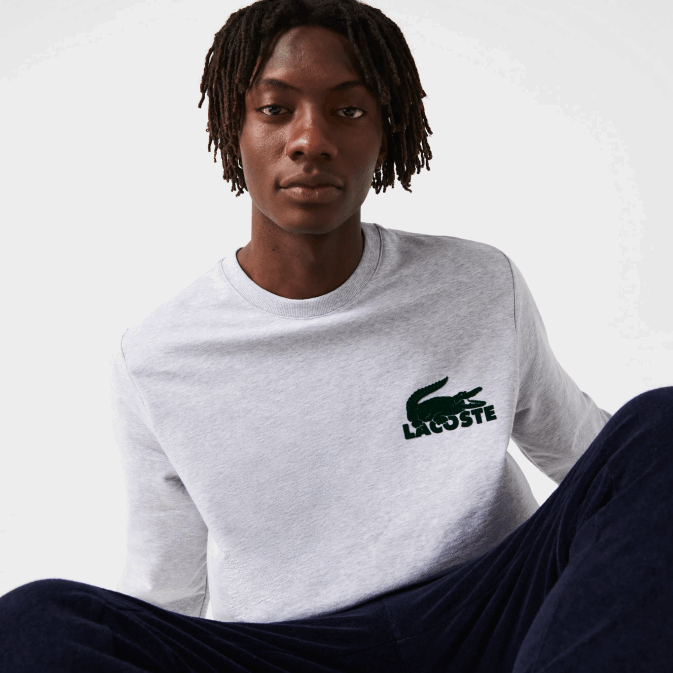 gris vert chine y9k V6HV1386 Hommes Lacoste sweat-shirt d\intérieur en molleton de coton