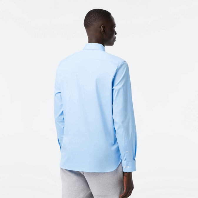 hbp bleu V6HV1439 Hommes Lacoste chemise slim en popeline de coton col français