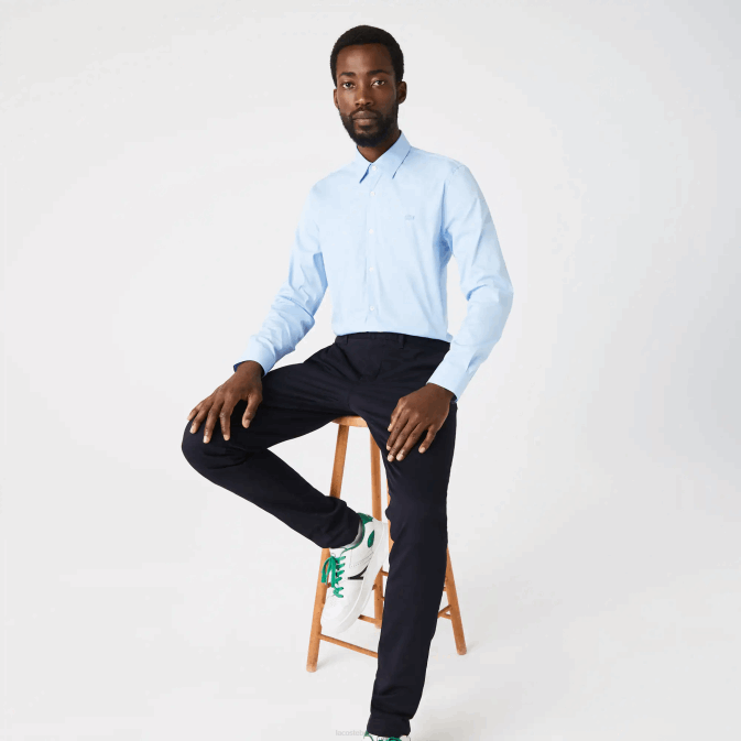 hbp bleu V6HV1439 Hommes Lacoste chemise slim en popeline de coton col français