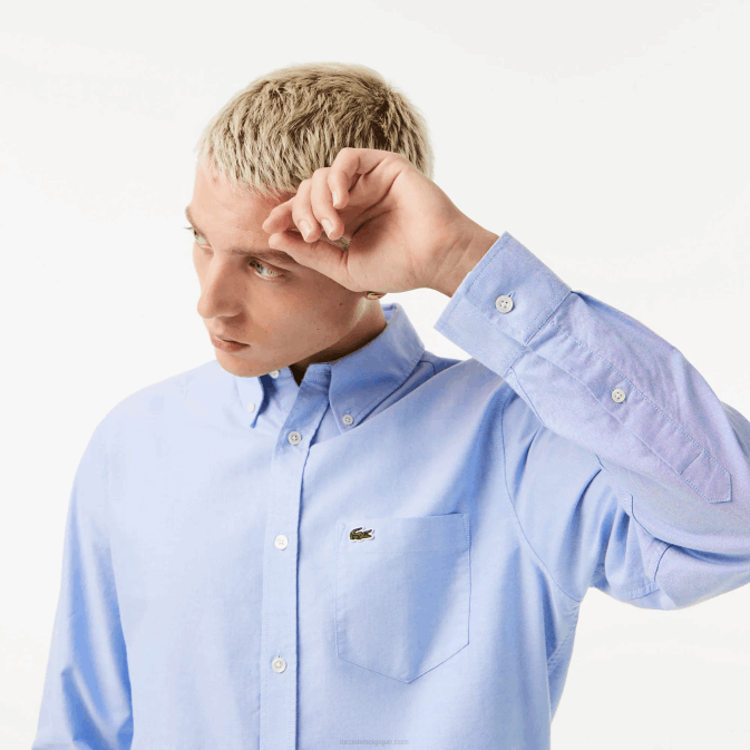 hbp bleu V6HV1466 Hommes Lacoste chemise coupe classique en coton oxford