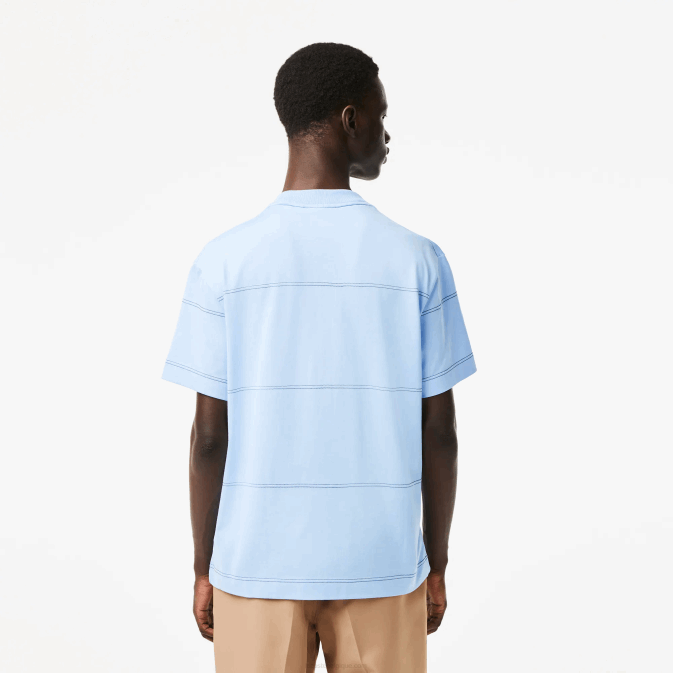 hbp bleu V6HV183 Hommes Lacoste t-shirt à rayures en jersey de coton bio