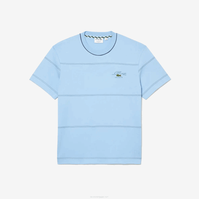 hbp bleu V6HV183 Hommes Lacoste t-shirt à rayures en jersey de coton bio