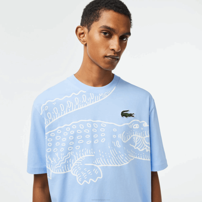 hbp bleu V6HV255 Hommes Lacoste t-shirt ample à col rond et imprimé crocodile
