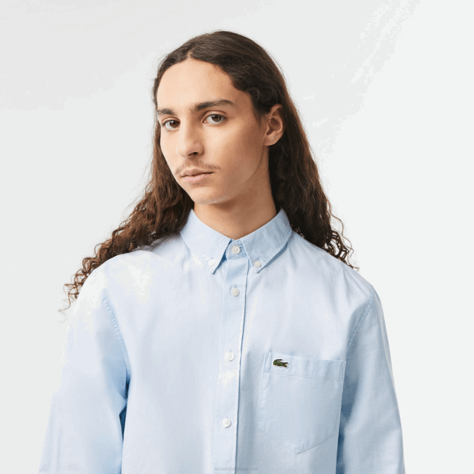hbp bleu V6HV505 Hommes Lacoste chemise en coton oxford à col boutonné