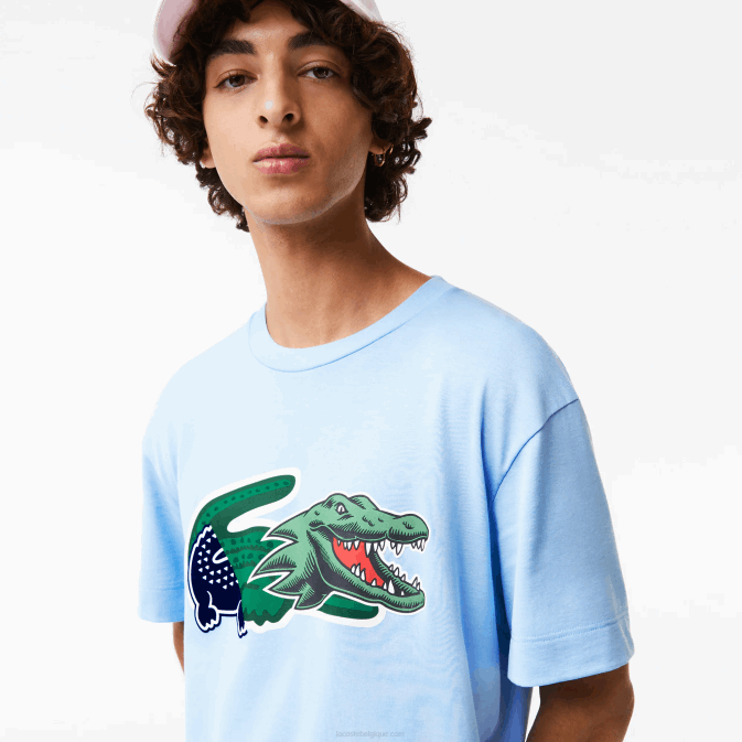 hbp bleu V6HV609 Hommes Lacoste t-shirt oversize en crocodile coupe décontractée