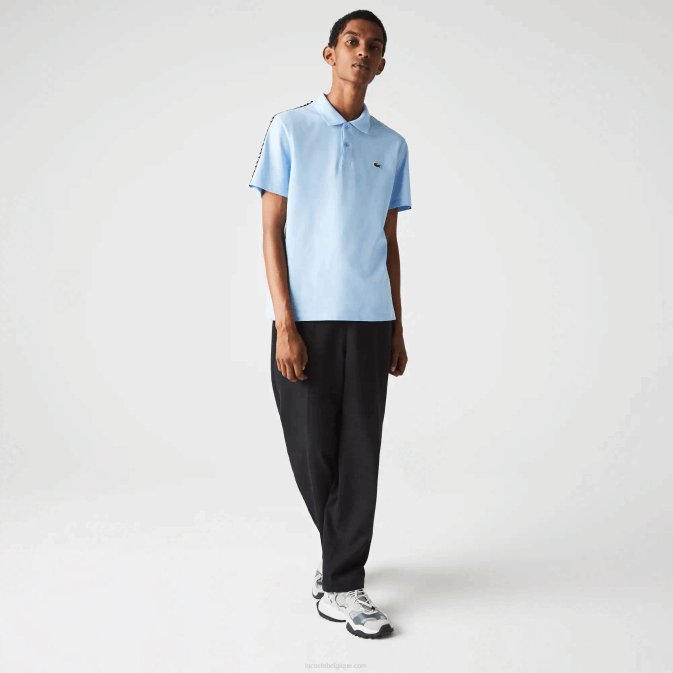 hbp bleu V6HV815 Hommes Lacoste polo en coton ultra-léger à bande lettrée