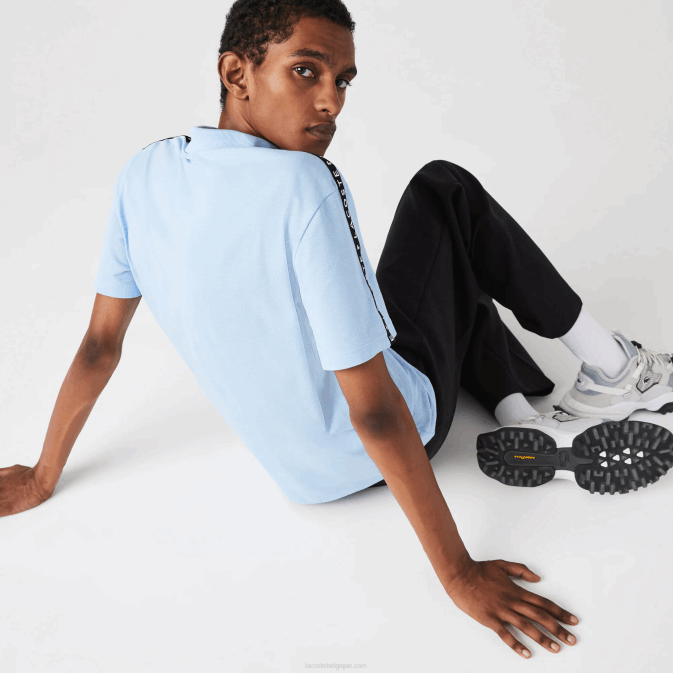 hbp bleu V6HV815 Hommes Lacoste polo en coton ultra-léger à bande lettrée
