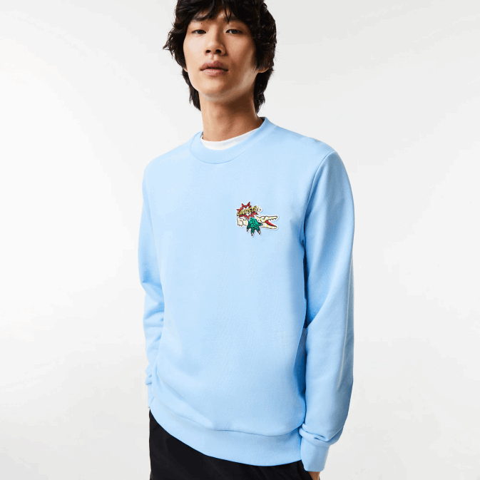 hbp bleu V6HV990 Hommes Lacoste sweat coton bio écusson