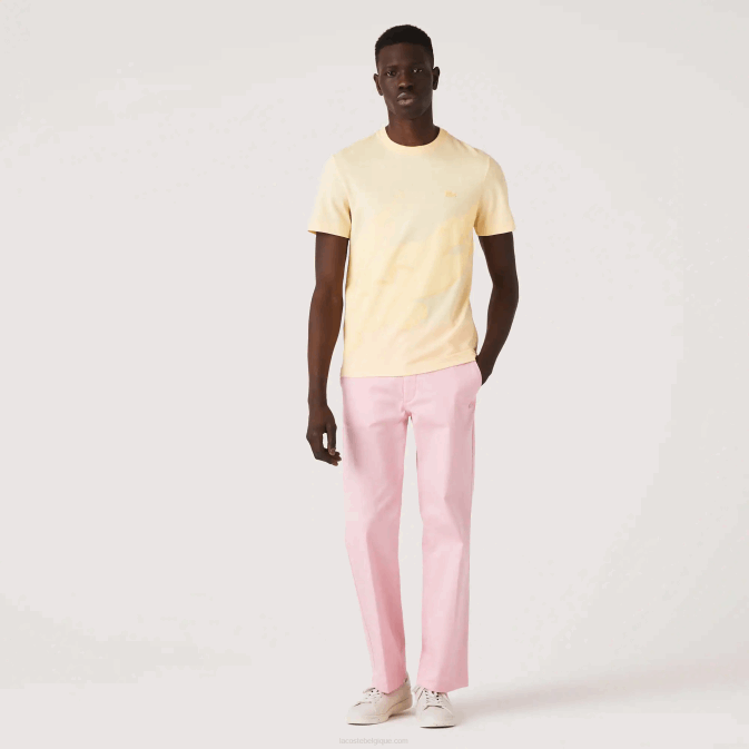 hbz jaune V6HV636 Hommes Lacoste t-shirt col rond en coton bio stretch imprimé crocodile