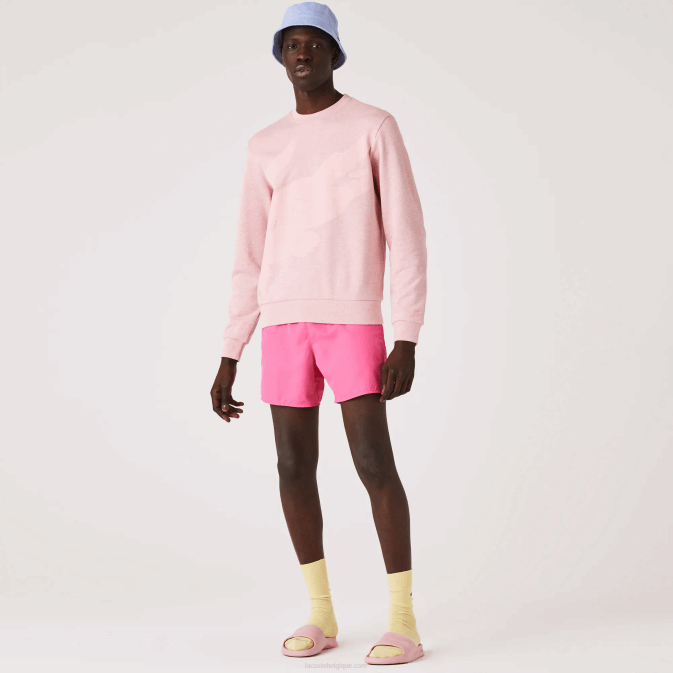 hcq rose V6HV1074 Hommes Lacoste sweat col rond en molleton de coton bio imprimé