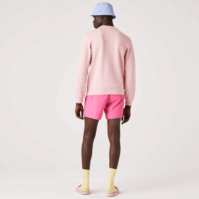 hcq rose V6HV1074 Hommes Lacoste sweat col rond en molleton de coton bio imprimé