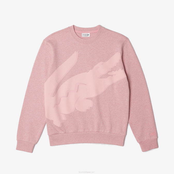 hcq rose V6HV1074 Hommes Lacoste sweat col rond en molleton de coton bio imprimé