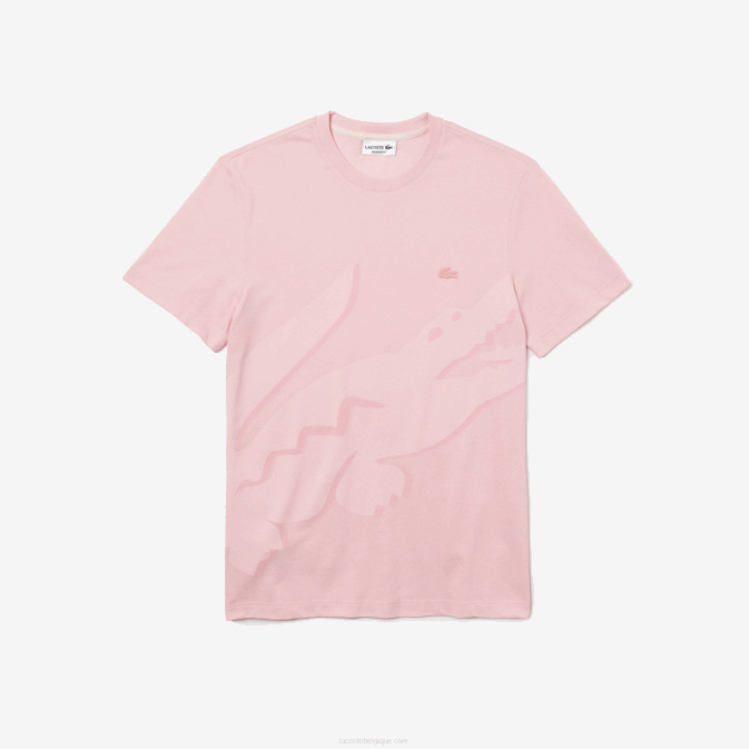 hcq rose V6HV638 Hommes Lacoste t-shirt col rond en coton bio stretch imprimé crocodile