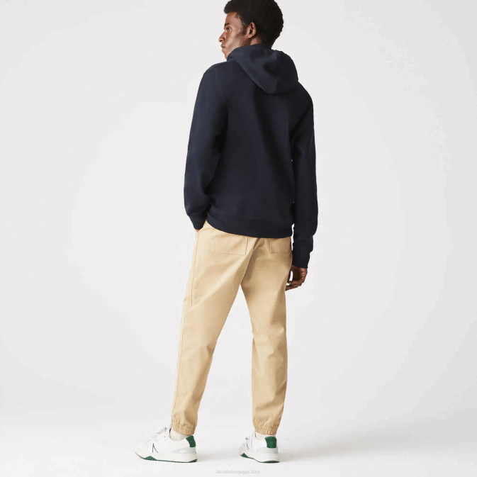 hde bleu marine V6HV1177 Hommes Lacoste sweat zippé à capuche en coton mélangé