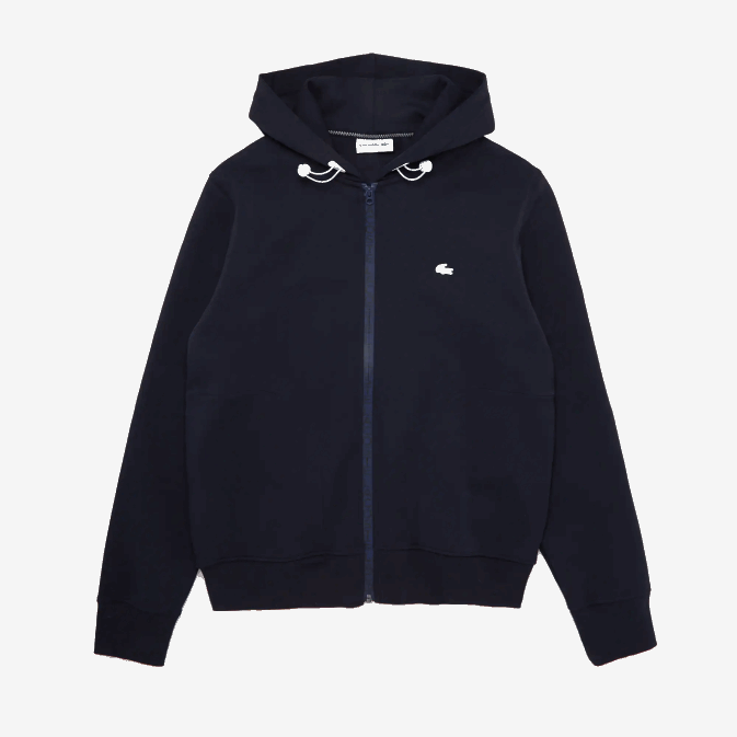 hde bleu marine V6HV1177 Hommes Lacoste sweat zippé à capuche en coton mélangé