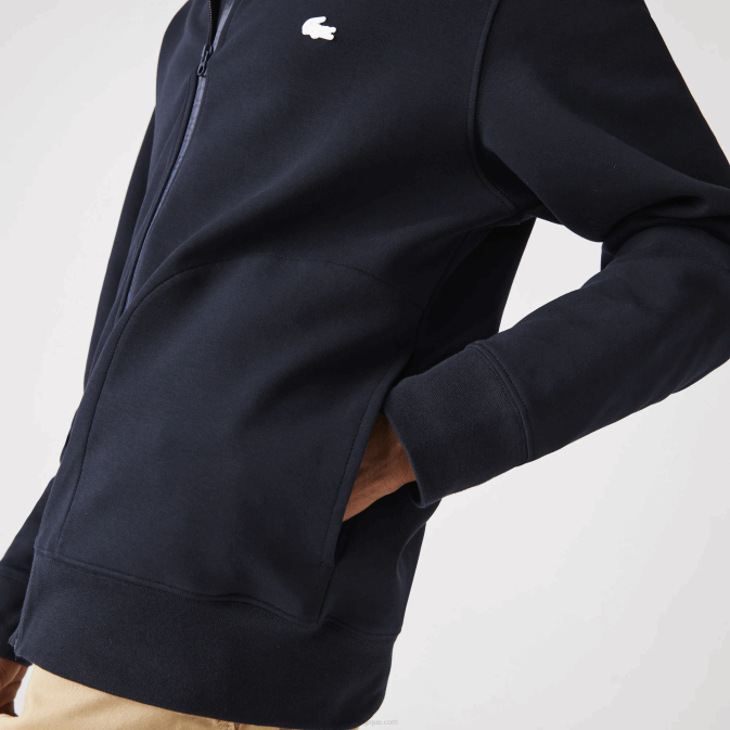 hde bleu marine V6HV1177 Hommes Lacoste sweat zippé à capuche en coton mélangé
