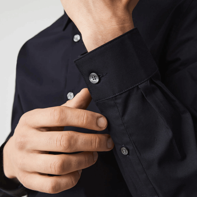 hde bleu marine V6HV1487 Hommes Lacoste chemise slim fit en popeline de coton stretch