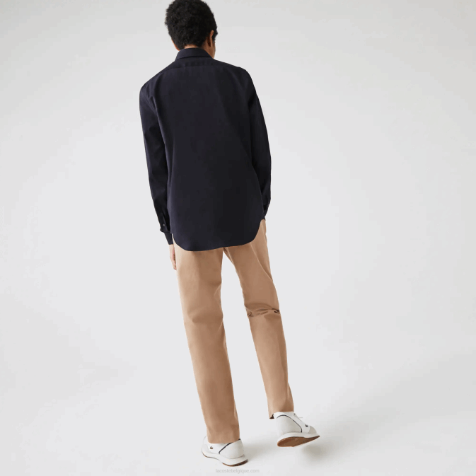 hde bleu marine V6HV1613 Hommes Lacoste chemise coupe classique en popeline de coton