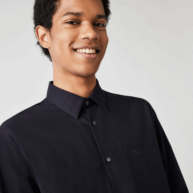 hde bleu marine V6HV1613 Hommes Lacoste chemise coupe classique en popeline de coton