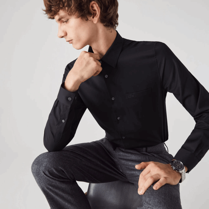 hde bleu marine V6HV1613 Hommes Lacoste chemise coupe classique en popeline de coton