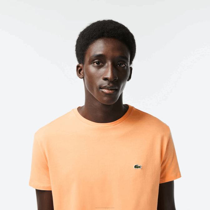 heb orange clair V6HV62 Hommes Lacoste t-shirt en jersey de coton pima à col rond