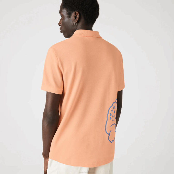 heb orange clair V6HV647 Hommes Lacoste polo regular fit en piqué de coton imprimé crocodile