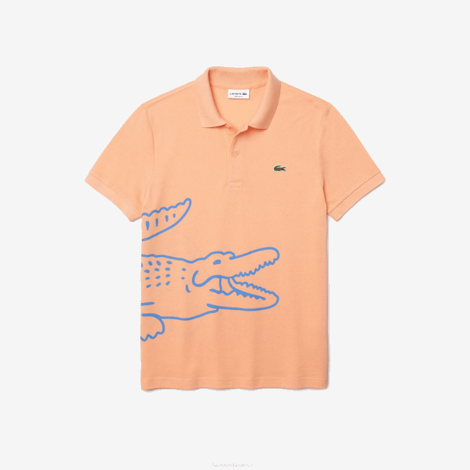 heb orange clair V6HV647 Hommes Lacoste polo regular fit en piqué de coton imprimé crocodile