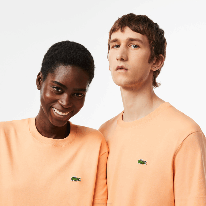 heb orange clair V6HV98 Hommes Lacoste t-shirt en coton bio à col rond