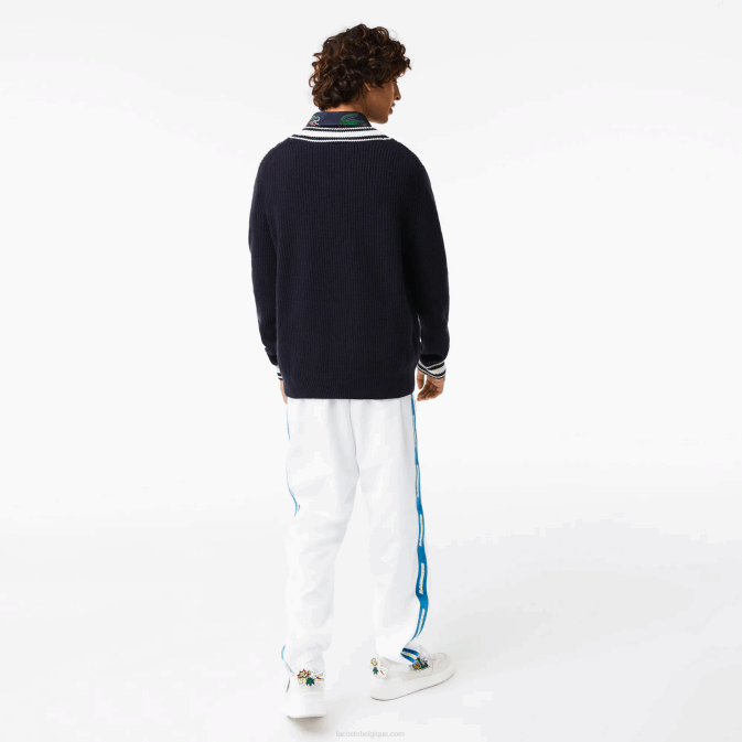 hhw noir/blanc V6HV1378 Hommes Lacoste pull à badge comique
