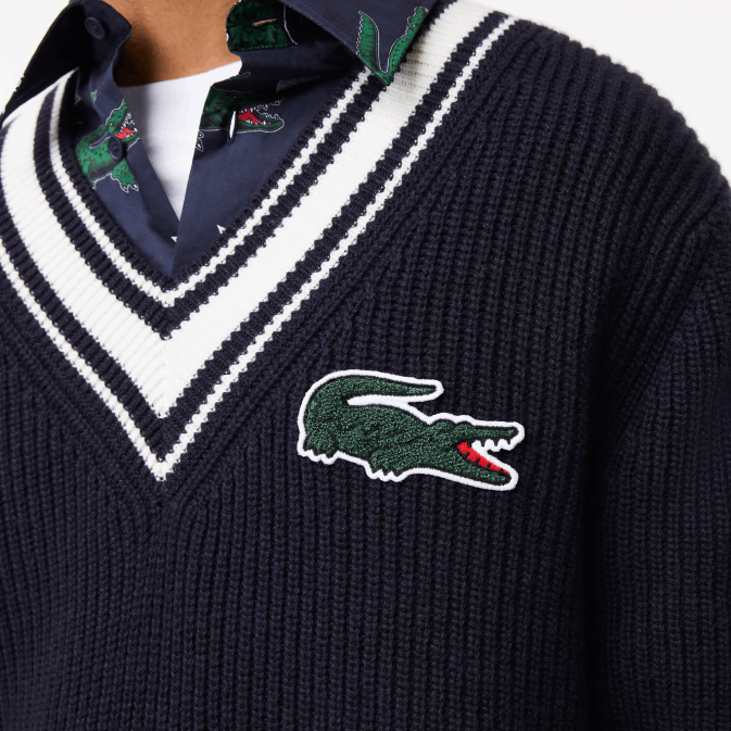 hhw noir/blanc V6HV1378 Hommes Lacoste pull à badge comique