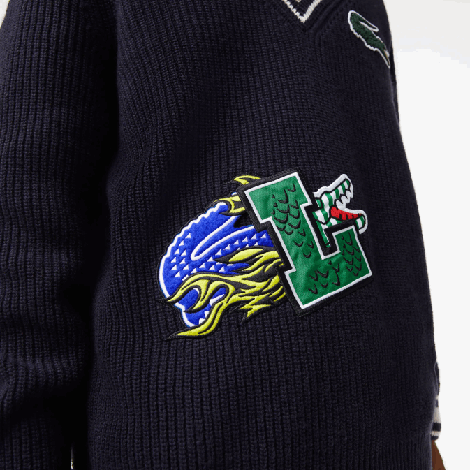 hhw noir/blanc V6HV1378 Hommes Lacoste pull à badge comique