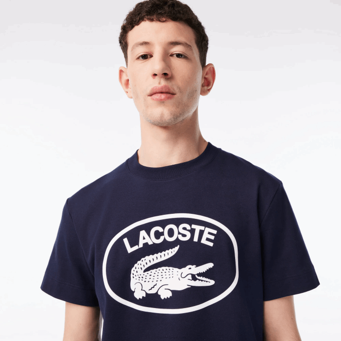 hhw noir/blanc V6HV147 Hommes Lacoste t-shirt coupe décontractée en coton ton sur ton avec logo