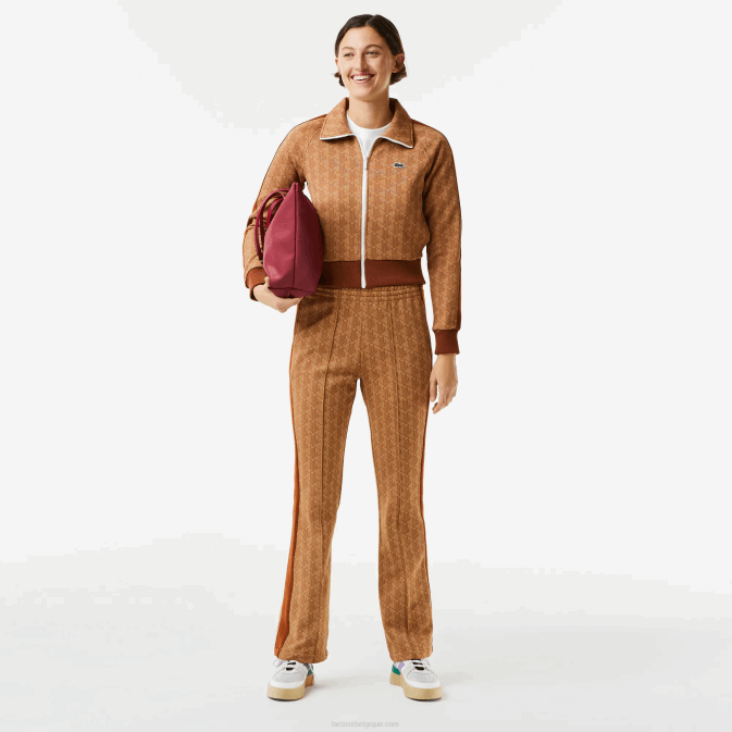 beige marron zwm V6HV2536 femmes Lacoste pantalon de jogging à motif monogrammé