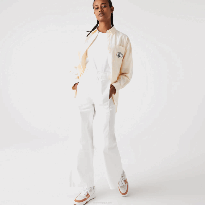 blanc 70v V6HV2653 femmes Lacoste pantalon en gabardine de coton